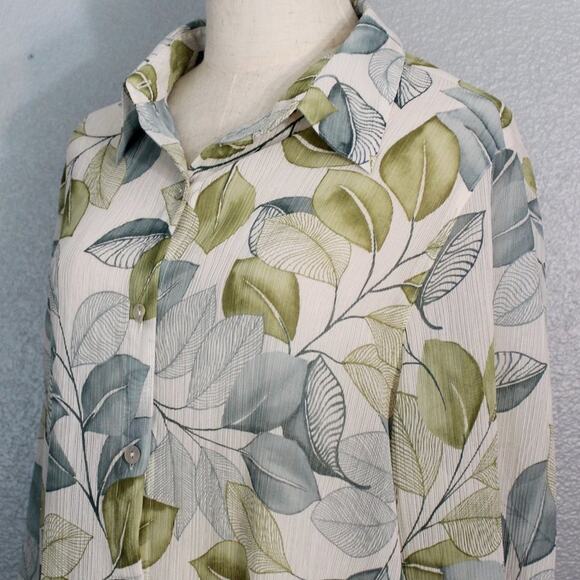 Alfred Dunner Blue Green Leaf Button Down Blouse Size 16 Leaves - Picture 3 of 10
